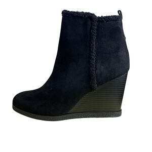 Sun + Stone Camilla Black Faux Suede Wedge High Heel Ankle Boots – Size 9 NWOT